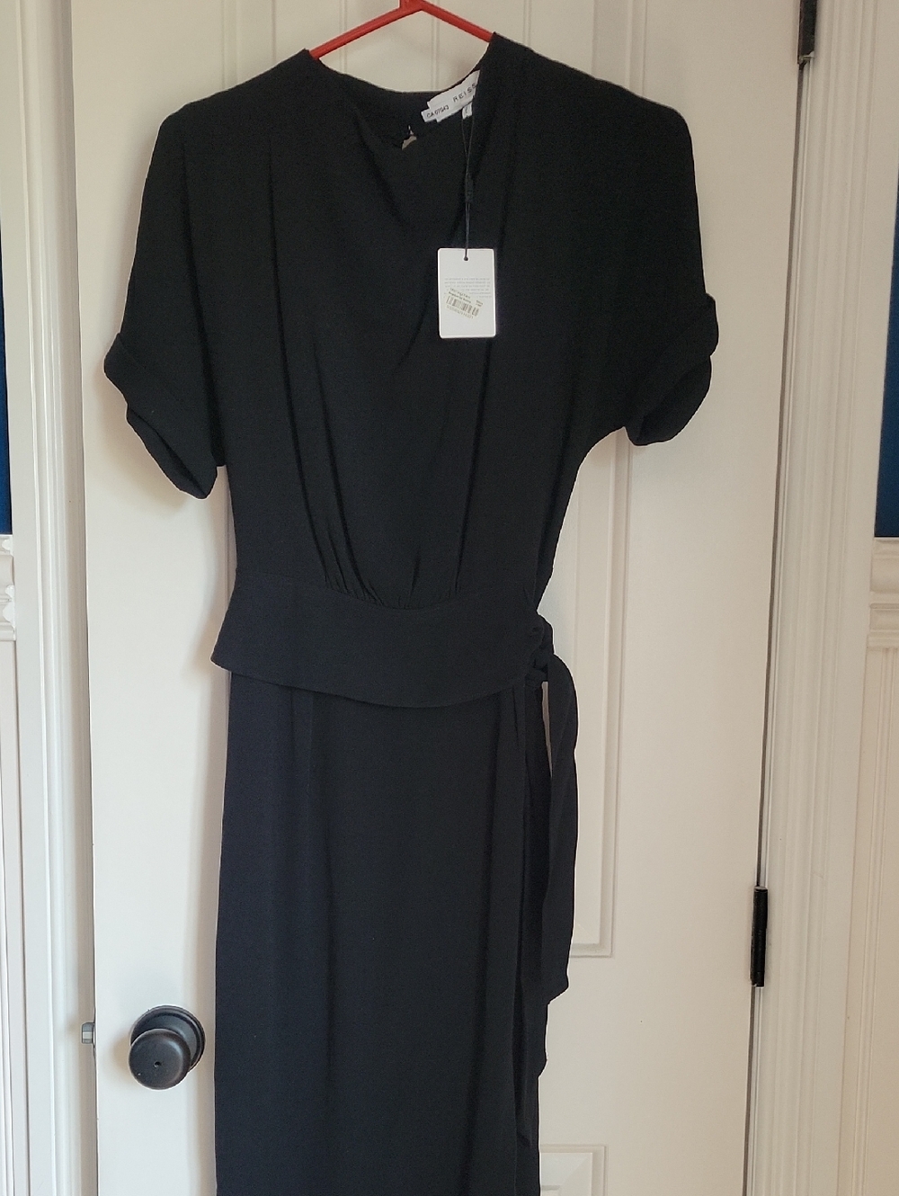Reiss Black Midi Wrap Dress with Self-Tie Waist
